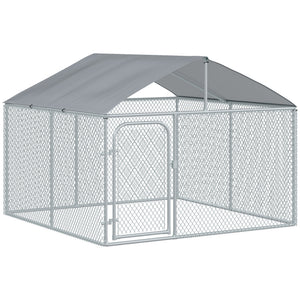 Outdoor Dog Kennel with Roof, Dog Run with Waterproof & UV-Resistant Cover, Secure Lock, for Backyard & Patio, 7.5' x 7.5' x 5.7'