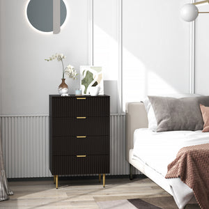 Modern Chest of Drawers 4 Drawer Dresser for Bedroom with Gold Legs and Handles, Black – view 7