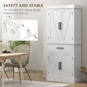 72" Kitchen Storage Cabinet, Farmhouse Kitchen Pantry Cabinet with 4 Barn Doors, Drawer – view 20
