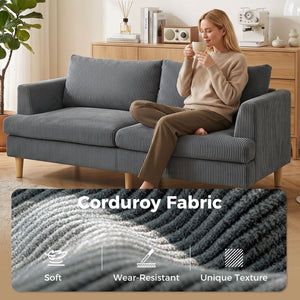 3 Seater Sofa, 74" Modern Corduroy Upholstered Couch with Thick Spring Cushions, Solid Wood Legs, Armrests – view 11
