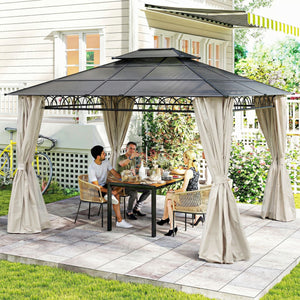 10' x 10' Outdoor Hardtop Gazebo Canopy w/ Double PC Roof, Steel Frame, Nettings – view 21