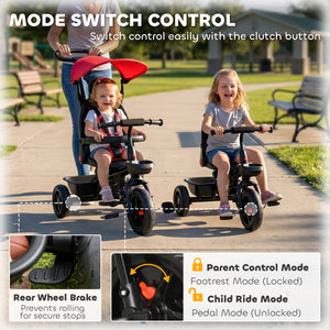 Kids Tricycle 5 In 1 Trike with Reversible Angle Adjustable Seat Removable Handle Canopy Handrail Belt – view 8