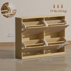 Narrow Shoe Storage Cabinet, Rattan Shoe Cabinet with 4 Flip Drawers and Adjustable Shelves for 20 Pairs – view 2
