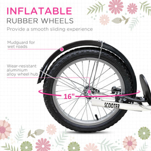Aosom Kick Scooter with Adjustable Handlebar, Kids Scooter with 2 Brakes Basket Cupholder 16" Inflatable Rubber Tyres