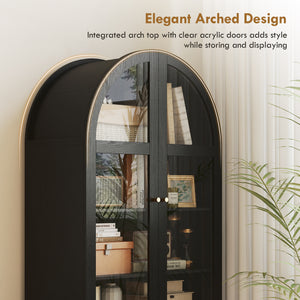 Arched Kitchen Pantry Cabinet, 71" Tall Farmhouse Kitchen Storage Cabinet with Acrylic Glass Doors, Oak – view 10