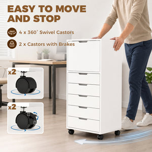 File Cabinet on Wheels Mobile Printer Stand with 5 Drawers for Home Office White