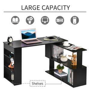 L Shaped Desk, 360° Rotating Corner Desk, Computer Writing Table Workstation with Storage Shelf for Home – view 3