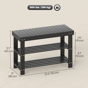 Bamboo Shoe Storage Bench, 3-Tier Entryway Bench with 2 Storage Shelves for Hallway, Holds 6 Pairs, Black – view 2