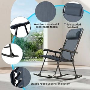 3pc Patio Rocking Chair Set, Folding Outdoor Rocking Chairs and Table Bistro Set w/ Breathable Mesh Seat – view 11
