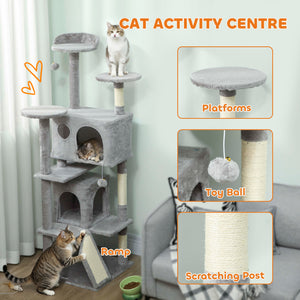 54" Cat Tree, Multi-Level Cat Tower with Scratching Posts, Cat Condos, Bed, Platforms, Ramp, Toy Ball, Beige – view 80