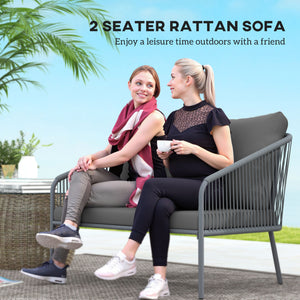 Garden Sofa with Cushions, 2-Seater Outdoor Balcony Rattan Sofa, 112 x 72 x 76 cm, Grey