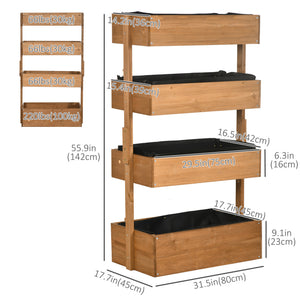 4-Tier Raised Garden Bed, 31.5" x 18" x 56" Vertical Elevated Planter Rack with Non-woven Fabric, Wooden Raised Planter Boxes for Indoor and Outdoor