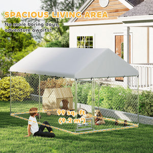 Outdoor Dog Run with Adjustable & Rotatable Bowls, Waterproof UV-Resistant Cover, Escape-Proof Lock, 13.1' x 7.5' x 7.5'