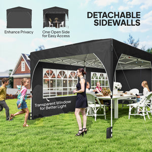10 x 20 ft Pop Up Canopy Tent with Reflective Strips, UPF 50+ Easy up Instant Canopy with 6 Sandbags, Black