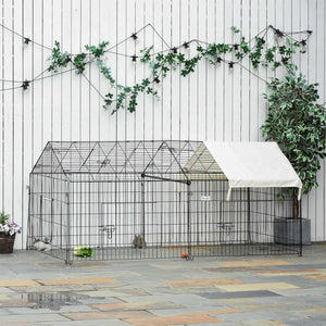 Pet Playpen with Roof, Metal Guinea Pig Cage, Rabbit Pen, Chicken Coop Run, Catio Cat Enclosure with Cover, Doors, Indoor Outdoor for Small Animals, 87" x 41" x 41", Cream