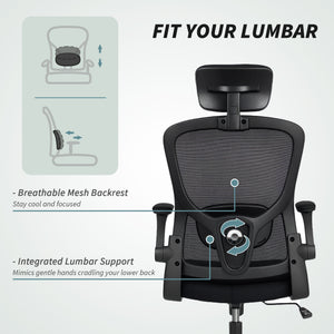 Ergonomic Office Chair, Mesh Desk Chair with Adjustable Headrest, Lumbar Support and Height – view 4