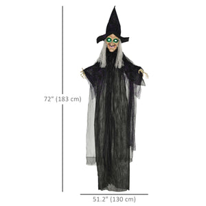 6' Life Size Black Witch Outdoor Halloween Decoration, Halloween Prop w/ Light Up Eyes