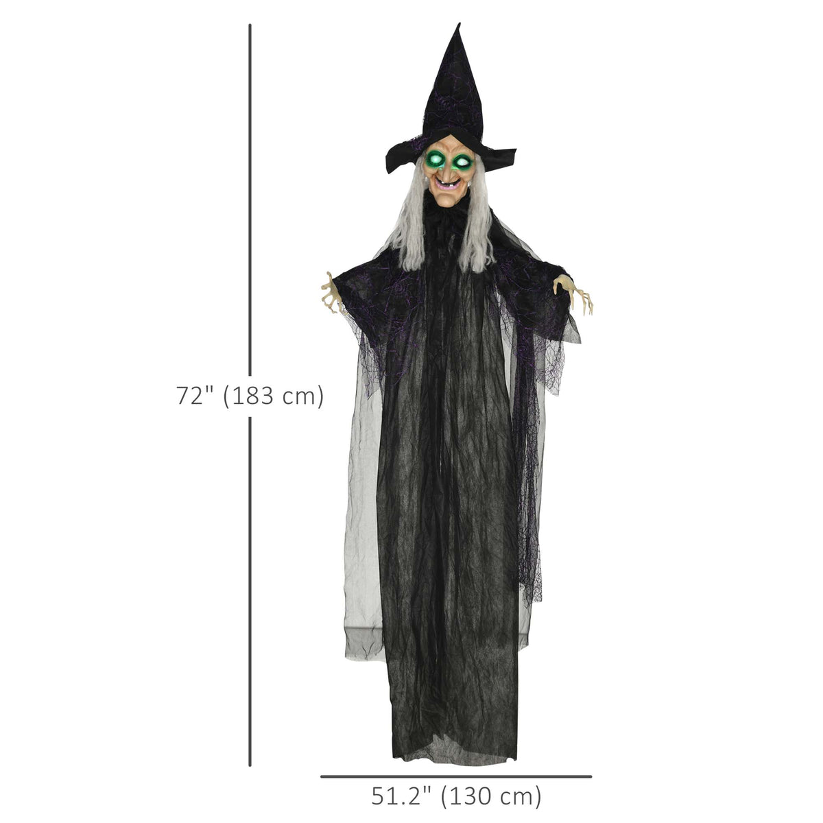 6' Life Size Black Witch Outdoor Halloween Decoration, Halloween Prop w/ Light Up Eyes