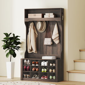4-In-1 Hall Tree with Bench and Shoe Storage, Farmhouse Coat Rack Shoe Bench with 12 Shoe Cubbies, 6 Hooks – view 7
