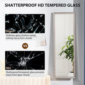 64" x 21" Rectangular Full Length Mirror with Frame, Free Standing, Wall Mounted or Leaning, Gunmetal Silver