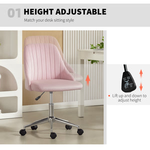 Vanity Chair for Makeup, Velvet Comfy Office Chair with Adjustable Height, Swivel Wheels for Bedroom, Living Room, Cream
