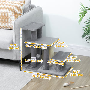 Cat Stairs with Sisal Scratching Post for High Bed Couch, Adjustable 3-Tier Pet Stairs, Grey