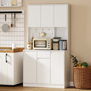 71" Pantry Cabinet with Charging Station, Kitchen Storage Cabinet with Microwave Stand, Pegboard – view 14