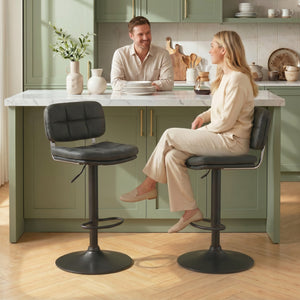 Bar Stools Set of 2, Swivel Counter Height Barstools with Adjustable Height, Back and Footrest, PU Leather Bar Chairs