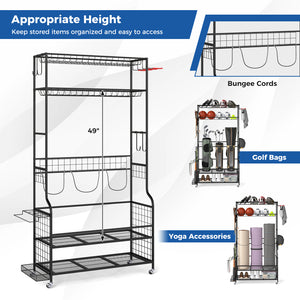 Mobile Sports Equipment Organizer with Golf Bags Storage and Club Rack-Black view 7