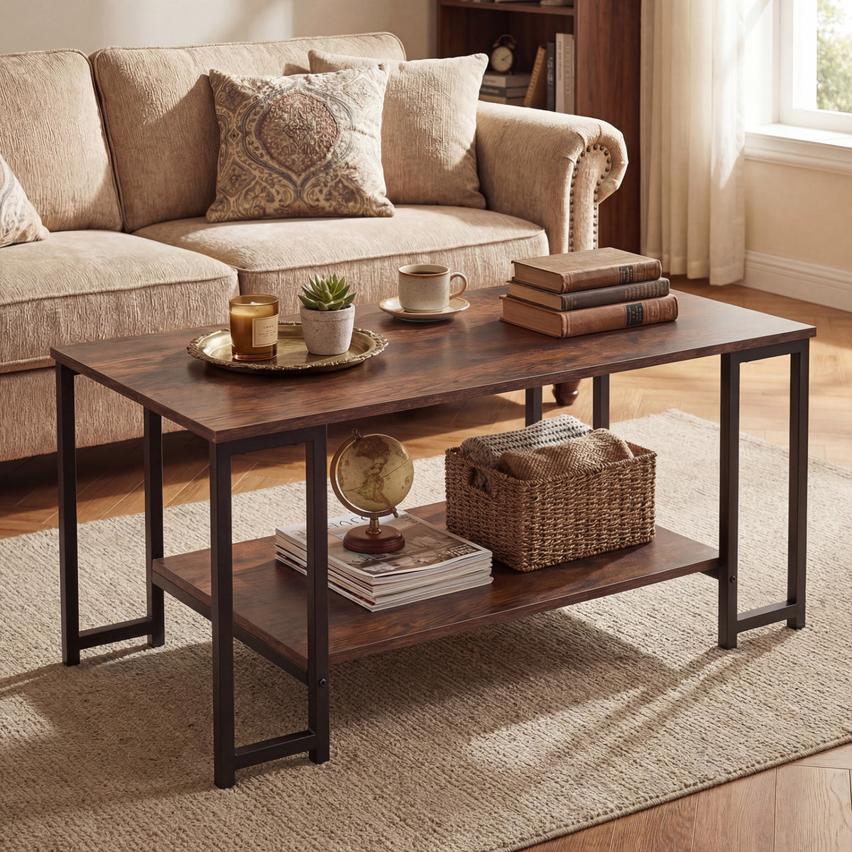 Modern Accent Table with Open Storage Shelf for Apartment and Lounge-Rustic Brown view 2