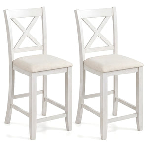Modern Farmhouse Counter Height Stools with Footrest and Cushion-White