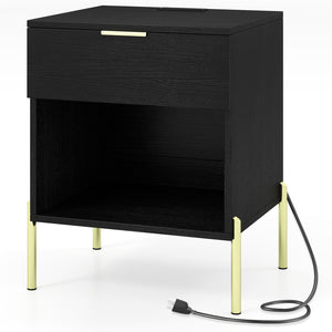 Modern Nightstand with Charging Station-Black view 3