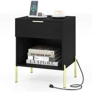Modern Nightstand with Charging Station-Black view 4