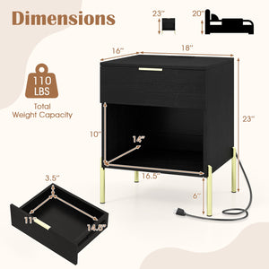 Modern Nightstand with Charging Station-Black view 5