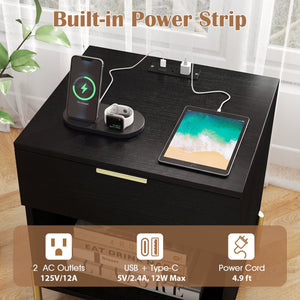 Modern Nightstand with Charging Station-Black view 6
