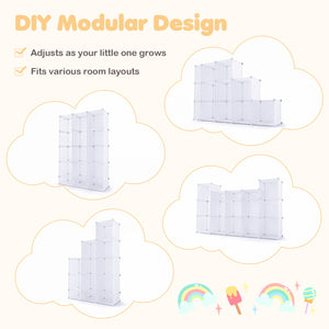 Modular Baby Wardrobe with 13 Cubes and Hanging Rod and Shelves Stackable-White view 7