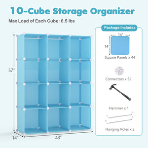 Modular Baby Wardrobe with 10 Cubes & Hanging Rod and Shelves Stackable-Blue view 5