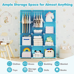 Modular Baby Wardrobe with 10 Cubes & Hanging Rod and Shelves Stackable-Blue view 8