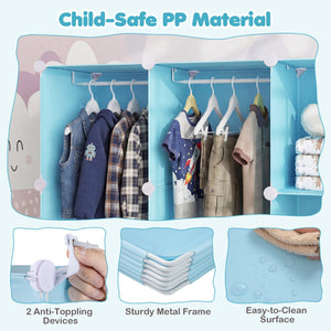 Modular Baby Wardrobe with 10 Cubes & Hanging Rod and Shelves Stackable-Blue view 9