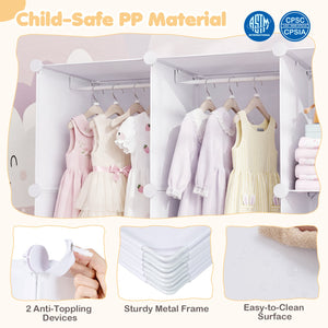 Modular Baby Wardrobe with 10 Cubes & Hanging Rod and Shelves Stackable-White view 9