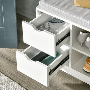 Upholstered Shoe Storage Bench w/ Seat, Entrance Bench w/ Drawer Open Shelves and Pocket for Hallway, White – view 7