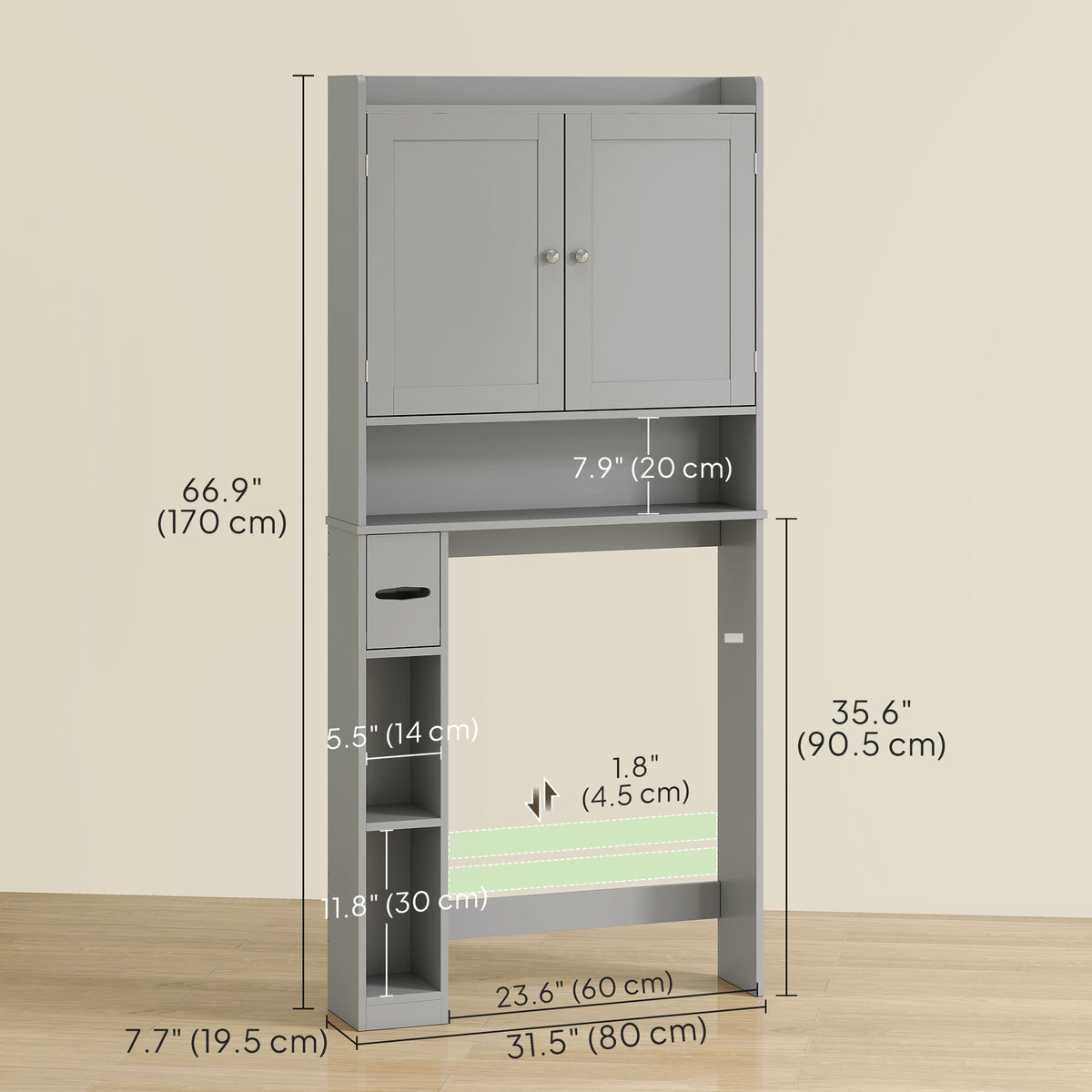 Modern Over the Toilet Storage Cabinet with 2 Doors, Above Commode Storage Cabinet with Toilet Paper – view 2