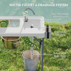 Folding Fish Cleaning Table with Sinks, Camping Sink with Faucet Drainage Hose Sprayer Shelf, Grey – view 10