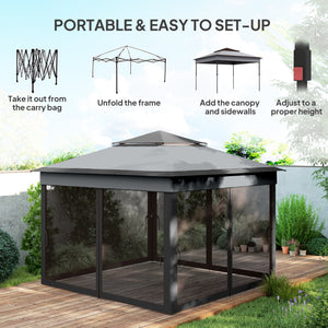 10.7 x 10.7ft Pop Up Gazebo, Adjustable Instant Sun Shelter with UV30+ Roof Cover, Removable Mesh Curtains, Dark Grey