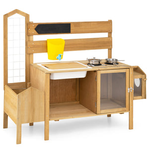 Mud Kitchen for Kids with Detachable Bird Cage and Stoves-Natural view 4