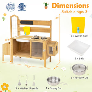 Mud Kitchen for Kids with Detachable Bird Cage and Stoves-Natural view 5