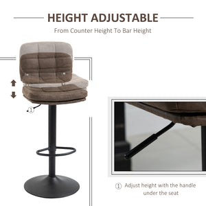 Bar Stools Set of 2, Swivel Counter Height Barstools with Adjustable Height, Back and Footrest, PU Leather Bar Chairs