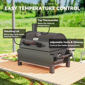 Tabletop Charcoal Smoker, Portable BBQ with Ash Catcher and Thermometer for Backyard, Camping, Picnic, Black