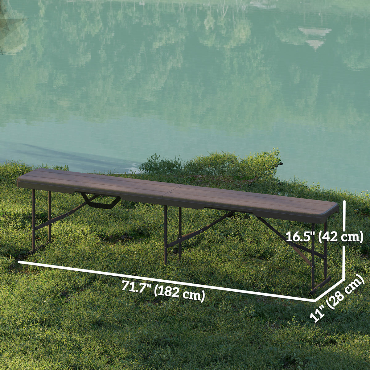 6 ft Plastic Bench Seat, 2 PC Portable Foldable Folding Bench with Carrying Handle for Picnic Camping, Distressed Brown