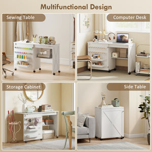 Sewing Machine Table on Wheels, Folding Craft Table with 2 Bins, Storage Shelf, 18 Pegs, Lockable Wheels โ view 19